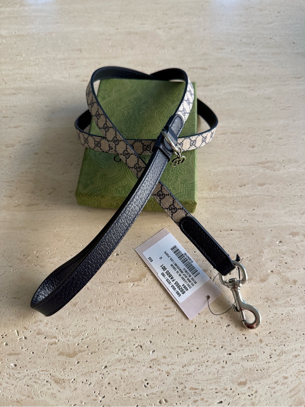 NWT Gucci XS Blue & Beige Pet Leash with GG Logo
